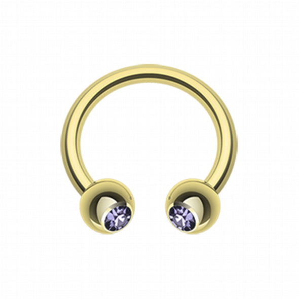 Gold Plated Gem Ball Horseshoe Circular Barbell-WildKlass Jewelry