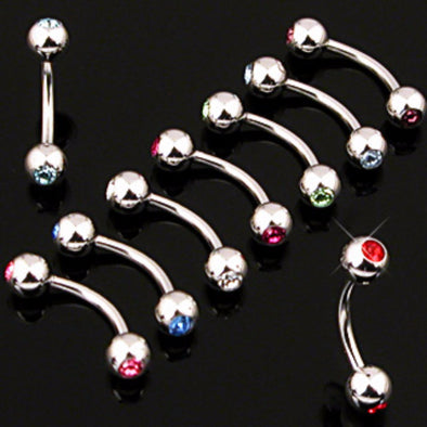 Press Fit Gem Ball On Both Side 316L Surgical Steel WildKlass Curve Barbell (Sold by Piece)-WildKlass Jewelry