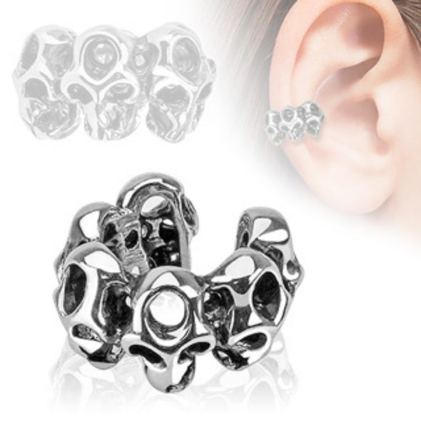 Skull Design Rhodium Plated Brass Non Piercing WildKlass Ear Cuff (Sold by Piece)-WildKlass Jewelry