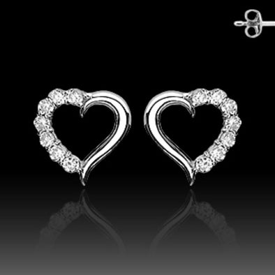 Pair of Stainless Steel STUD EAR WildKlass RingS W/ALL PRONG SET CZ HEART (Sold as a Pair)-WildKlass Jewelry