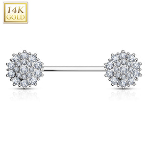 Triple Tiered CZ Flower 14K Gold Nipple Bar-WildKlass Jewelry