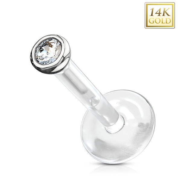 Gemball CZ 14 Karat Solid Yellow Gold top with PTFE Flex Shaft WildKlass Labret/Monroe-WildKlass Jewelry