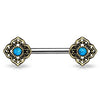 Turquoise Centered Tribal Flower Ends 316L Surgical Steel Nipple WildKlass Barbells-WildKlass Jewelry