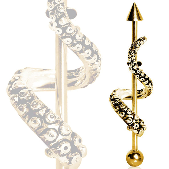 Gold Plated Tentacle Wrap Industrial Barbell-WildKlass Jewelry