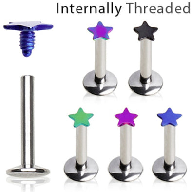 316L Surgical Steel Internally Threaded Labret with PVD Plated Star Top-WildKlass Jewelry