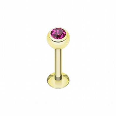 Gold Plated Gem Ball Steel Labret-WildKlass Jewelry