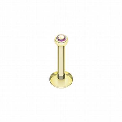 Gold Plated Gem Ball Internally Threaded Labret-WildKlass Jewelry