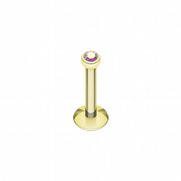 Gold Plated Gem Ball Internally Threaded Labret-WildKlass Jewelry