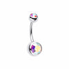 Double Gem Ball Steel Belly Button Ring-WildKlass Jewelry