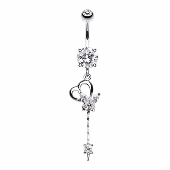 Butterfly Heart Flower Sparkle Belly Button Ring-WildKlass Jewelry