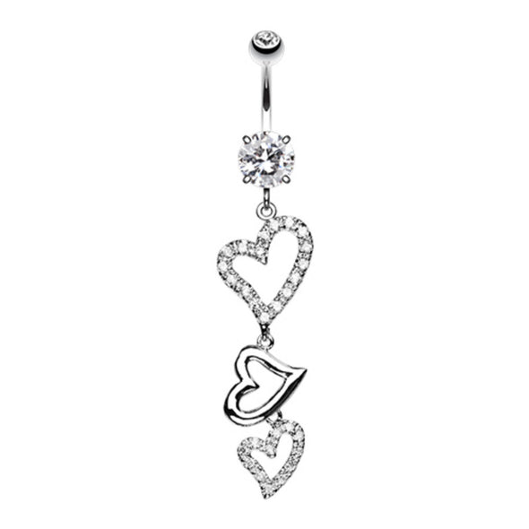 Curved Hearts Sparkle Belly Button Ring-WildKlass Jewelry