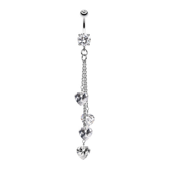 Heart Crystal Drops Belly Button Ring-WildKlass Jewelry