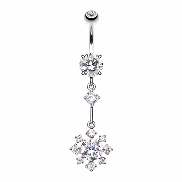 Snowflake Flower Sparkle Belly Button Ring-WildKlass Jewelry