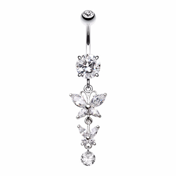 Double Glam Butterfly Belly Button Ring-WildKlass Jewelry