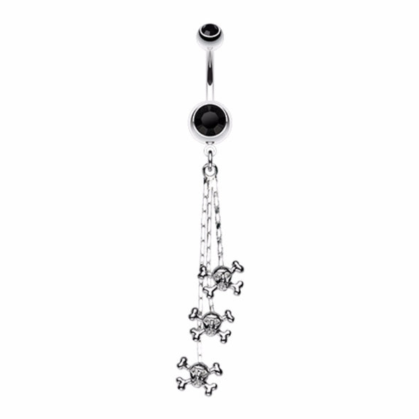 Skull & Crossbones Dangle Belly Button Ring-WildKlass Jewelry