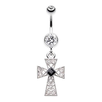 Gemmed Iron Cross Belly Button Ring-WildKlass Jewelry