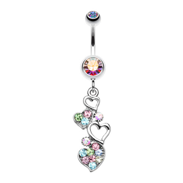 Sparkling Heart Cluster Belly Button Ring-WildKlass Jewelry