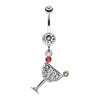 Sparkling Martini Glass Charm Dangle Belly Button Ring-WildKlass Jewelry