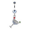 Sparkling Martini Glass Charm Dangle Belly Button Ring-WildKlass Jewelry