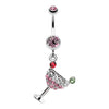 Sparkling Martini Glass Charm Dangle Belly Button Ring-WildKlass Jewelry