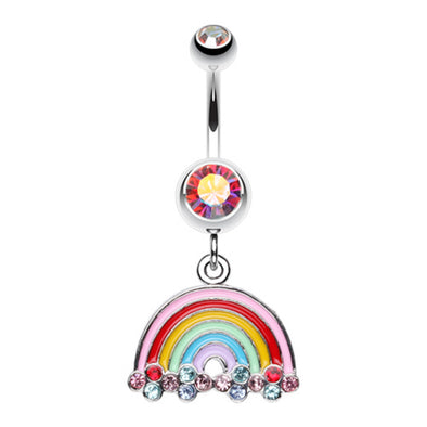 Candy Rainbow Sparkle Belly Button Ring-WildKlass Jewelry