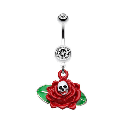 Vibrant Skull Rose Belly Button Ring-WildKlass Jewelry