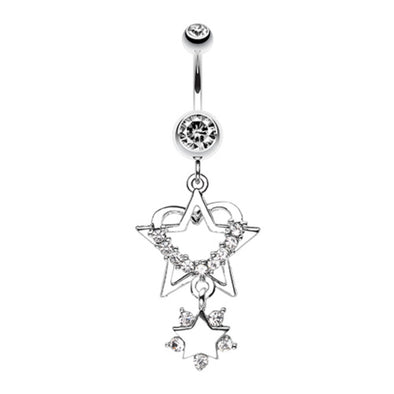 Sparkling Heart Star Dangle Belly Button Ring-WildKlass Jewelry