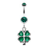 Lucky Four Leaf Clover Dangle Belly Button Ring-WildKlass Jewelry