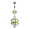 Lucky Four Leaf Clover Dangle Belly Button Ring-WildKlass Jewelry