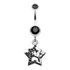 Double Hollow Star Gem Dangle Belly Button Ring-WildKlass Jewelry