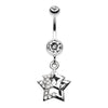 Double Hollow Star Gem Dangle Belly Button Ring-WildKlass Jewelry