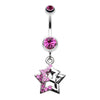 Double Hollow Star Gem Dangle Belly Button Ring-WildKlass Jewelry