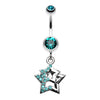 Double Hollow Star Gem Dangle Belly Button Ring-WildKlass Jewelry