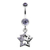 Double Hollow Star Gem Dangle Belly Button Ring-WildKlass Jewelry