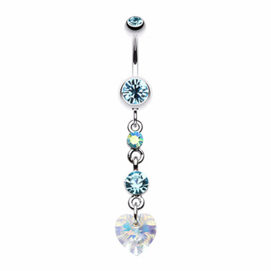 Cascading Prism Heart Belly Button Ring-WildKlass Jewelry