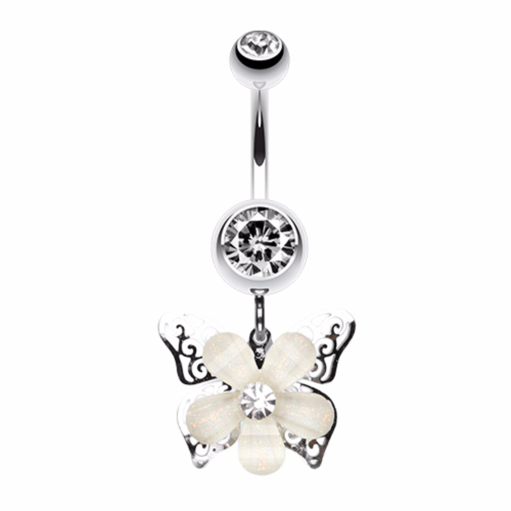 Glittered Flower Butterfly Belly Button Ring – WildKlass Jewelry
