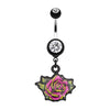 Retro Tattooed Rose Belly Button Ring-WildKlass Jewelry