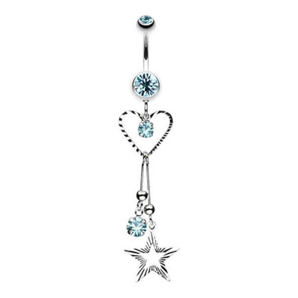 Heart & Star Sparkle Belly Button Ring-WildKlass Jewelry