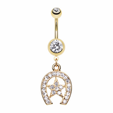 Golden Star Lucky Horseshoe Belly Button Ring-WildKlass Jewelry