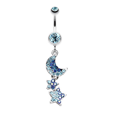 Star and Moon Lit Sky Belly Button Ring-WildKlass Jewelry