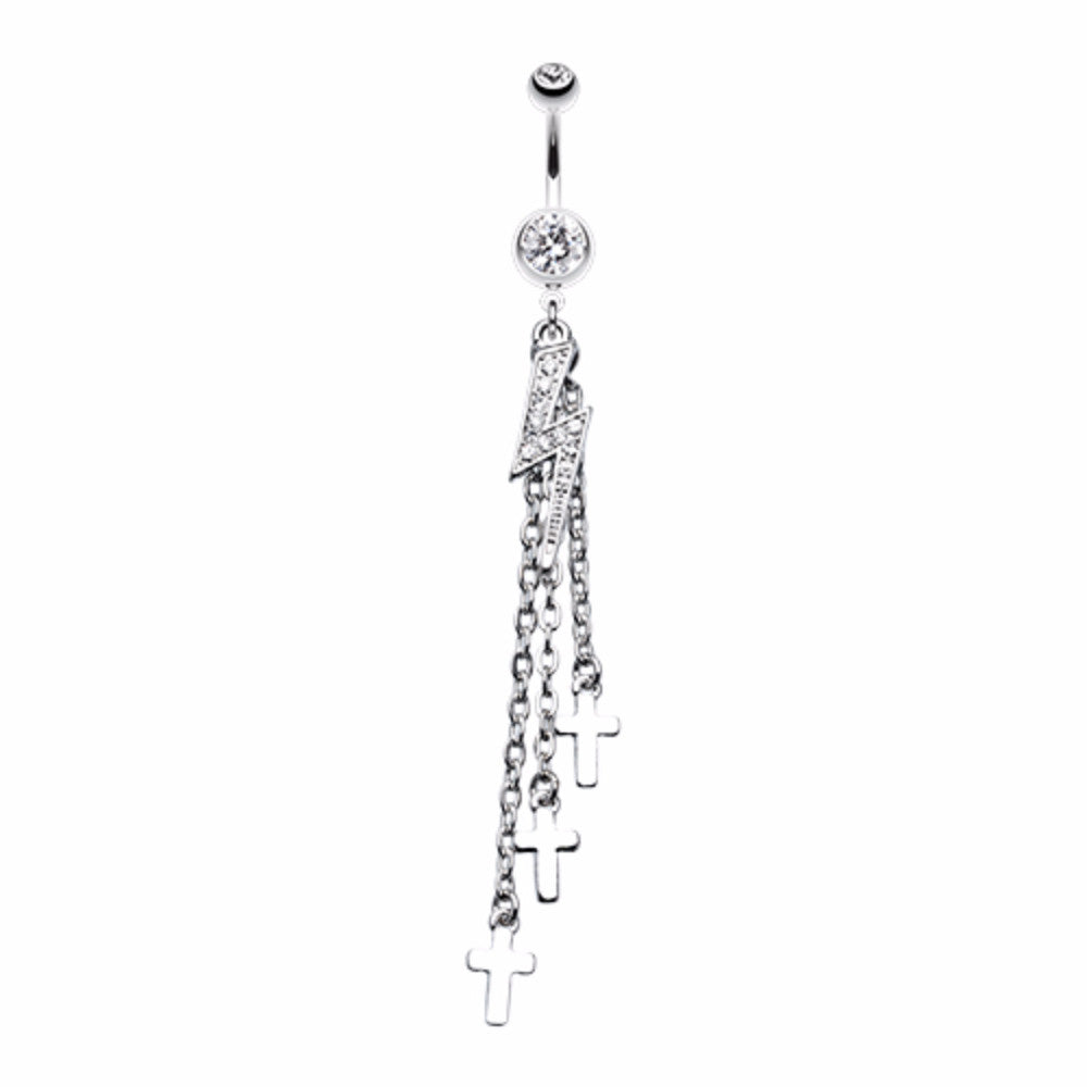 Shimmering Lightning Bolt Chain Cross Belly Button Ring – WildKlass Jewelry