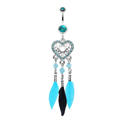 Glam Heart Dream Catcher Feathered Belly Button Ring-WildKlass Jewelry