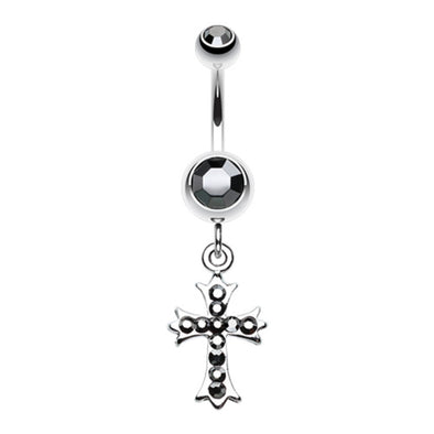 Cross Sparkle Dangle Belly Button Ring-WildKlass Jewelry