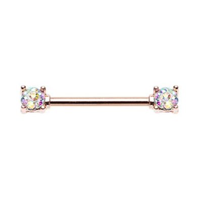 Rose Gold Sprinkle Dot Multi Gem Prong Set WildKlass Nipple Barbell Ring-WildKlass Jewelry