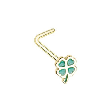 Feeling Lucky Shamrock WildKlass L-Shape Nose Ring-WildKlass Jewelry