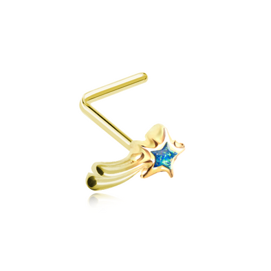 Golden Wishing Opal Shooting Star WildKlass L-Shape Nose Ring-WildKlass Jewelry