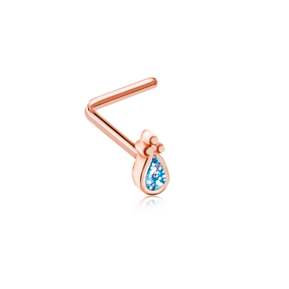 Rose Gold Glamourous Sparkling Teardrop WildKlass L-Shape Nose Ring-WildKlass Jewelry