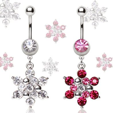 316L Surgical Steel Navel Ring with Snowflake Dangle-WildKlass Jewelry