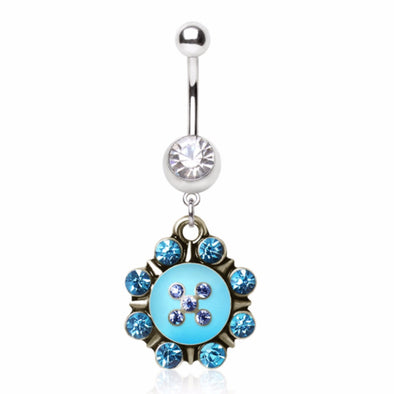 316L Surgical Steel Navel Ring with Turquoise Nautical Sunburst Dangle-WildKlass Jewelry