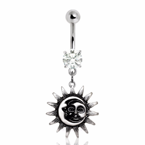 316L Stainless Steel Vintage Sun & Moon Navel Ring-WildKlass Jewelry